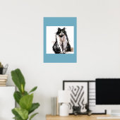 Tuxedo Cat Black White Cats Blue Poster (Thuiskantoor)