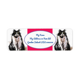 Tuxedo Cat Black White Red Return-adreslabels Etiket