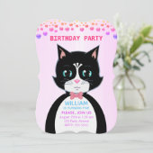 Tuxedo Cat Boy Verjaardagsfeestje Uitnodiging (Staand voorkant)