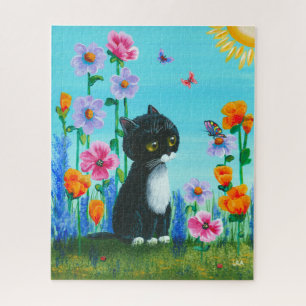 Tuxedo Cat Butterfly Art Legpuzzel