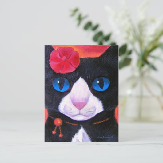 Tuxedo Cat Butterfly Painting - Multi Briefkaart (Staand voorkant)