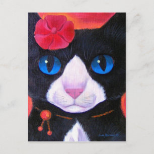 Tuxedo Cat Butterfly Painting - Multi Briefkaart
