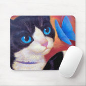 Tuxedo Cat Butterfly Painting - Multi Muismat (Met muis)