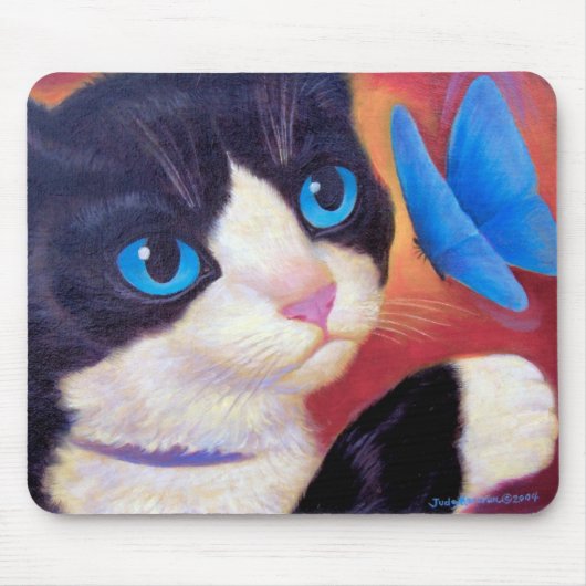 Tuxedo Cat Butterfly Painting - Multi Muismat (Voorkant)