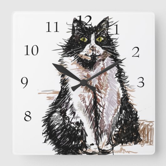 Tuxedo Cat Cats Art Animal Childs Nursery Room Vierkante Klok (Voorkant)