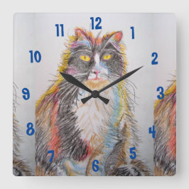 Tuxedo Cat Cats Art Animal Childs Room Clock Vierkante Klok