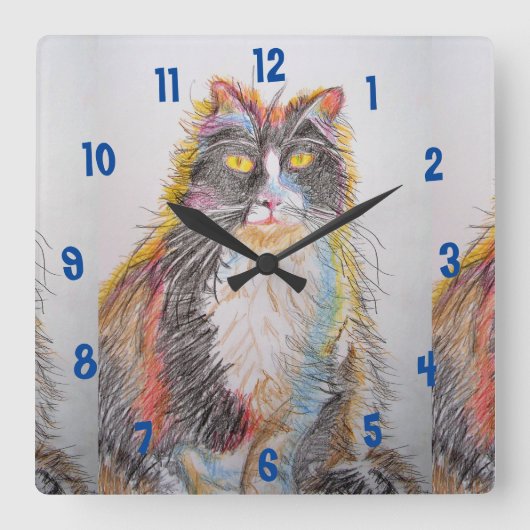 Tuxedo Cat Cats Art Animal Childs Room Clock Vierkante Klok (Voorkant)