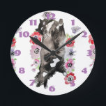 Tuxedo Cat Cats Art Animal Childs Roze  Ronde Klok<br><div class="desc">Tuxedo Cat Cats Art Animal Childs Room Clock. Ontworpen uit mijn oorspronkelijke waterverf kunst.</div>