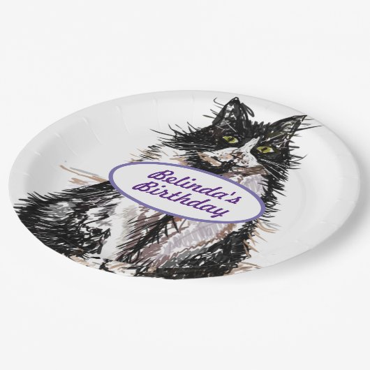 Tuxedo Cat Cats Black White Birthday Party Bord (Gekanteld)