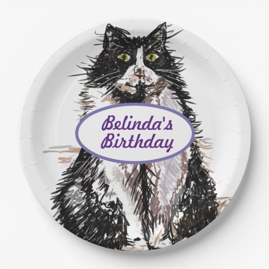 Tuxedo Cat Cats Black White Birthday Party Bord (Voorkant)