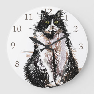 Tuxedo Cat Cats Cute Waterverf Painting Clock Grote Klok