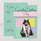 Tuxedo Cat Cats Groene verjaardagsfeestje uitnodig Kaart (Voorkant / Achterkant)