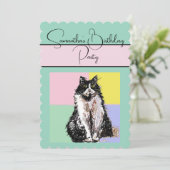 Tuxedo Cat Cats Groene verjaardagsfeestje uitnodig Kaart (Staand voorkant)