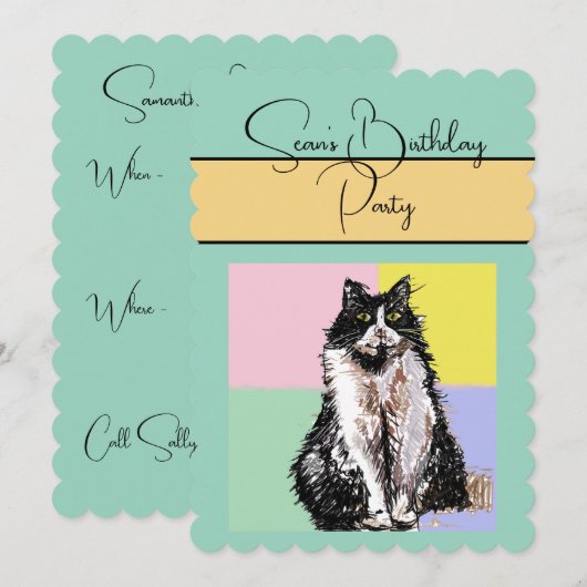 Tuxedo Cat Cats Jongens Verjaardagsfeestje Uitnodi Kaart (Voorkant / Achterkant)