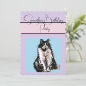 Tuxedo Cat Cats Paarse verjaardagsfeestje Kaart (Staand voorkant)