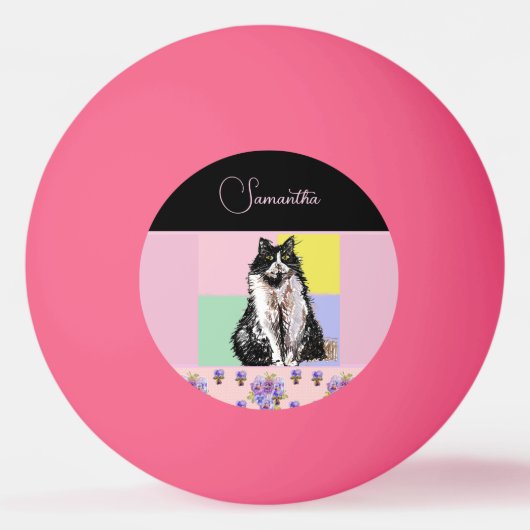 Tuxedo Cat Cats Pastel Roze Meisjes  Pingpongbal (Voorkant)