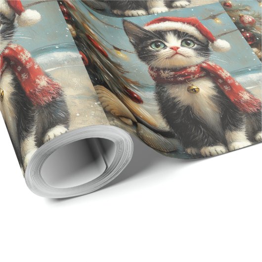 Tuxedo Cat Christmas Beach Cadeaupapier (Rol Hoek)