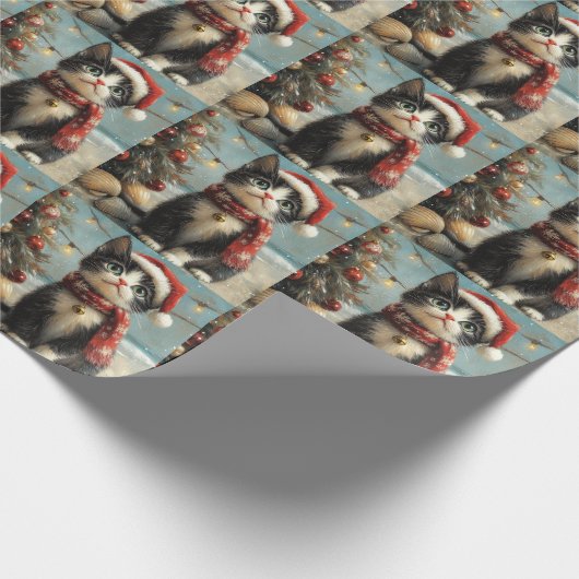Tuxedo Cat Christmas Beach Cadeaupapier (Hoek)
