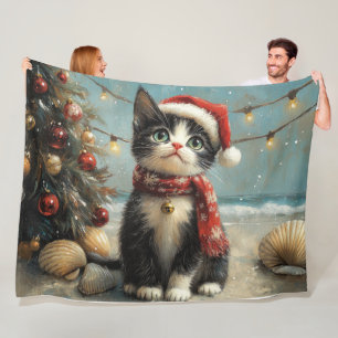 Tuxedo Cat Christmas  Beach Fleece Deken