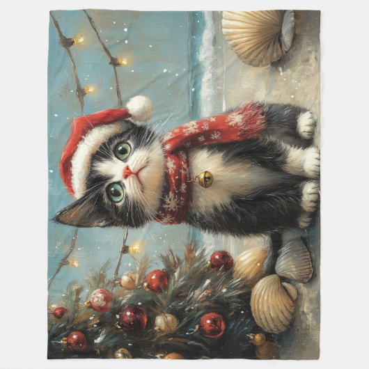 Tuxedo Cat Christmas  Beach Fleece Deken (Voorkant)