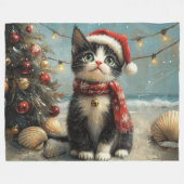 Tuxedo Cat Christmas  Beach Fleece Deken (Voorkant (Horizontaal))
