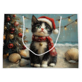 Tuxedo Cat Christmas Beach Groot Cadeauzakje (Voorkant)