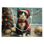 Tuxedo Cat Christmas Beach Groot Cadeauzakje (Achterkant)