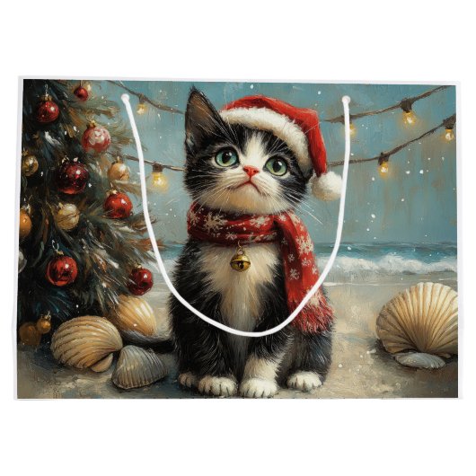 Tuxedo Cat Christmas  Beach Groot Cadeauzakje (Achterkant)