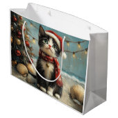 Tuxedo Cat Christmas Beach Groot Cadeauzakje (Achterkant Gekanteld)