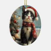 Tuxedo Cat Christmas  Beach Keramisch Ornament (Rechts)