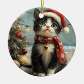 Tuxedo Cat Christmas  Beach Keramisch Ornament (Voorkant)