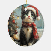 Tuxedo Cat Christmas  Beach Keramisch Ornament (Links)