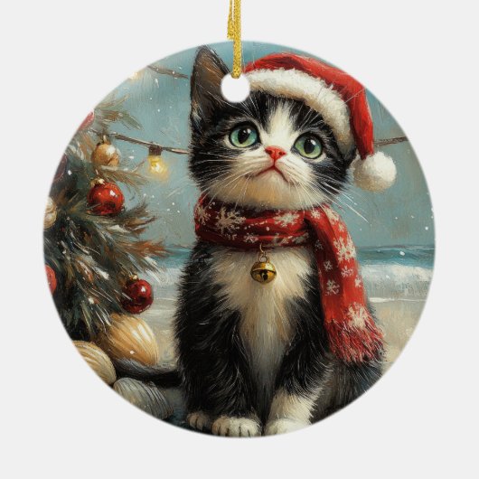 Tuxedo Cat Christmas  Beach Keramisch Ornament (Achterkant)