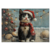 Tuxedo Cat Christmas Beach Snijplank (Voorkant)