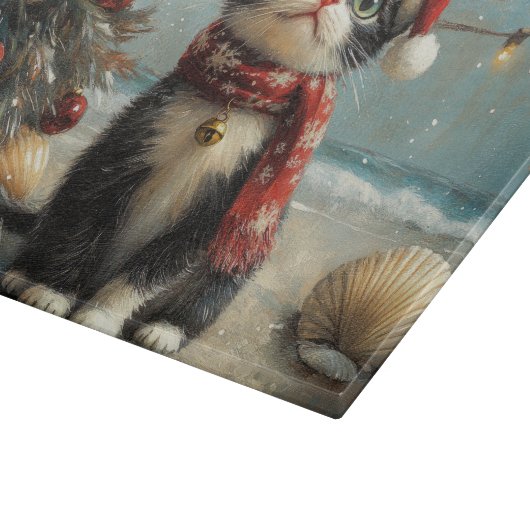 Tuxedo Cat Christmas  Beach Snijplank (Hoek)