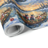 Tuxedo Cat Christmas Boat Holiday Cadeaupapier (Rol Hoek)