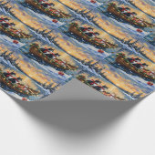 Tuxedo Cat Christmas Boat Holiday Cadeaupapier (Hoek)