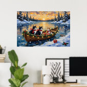 Tuxedo Cat Christmas Boat Holiday Poster (Thuiskantoor)