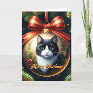 Tuxedo Cat Christmas Kaart