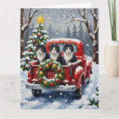 Tuxedo Cat Christmas Red Truck Holiday Kaart (Voorkant)