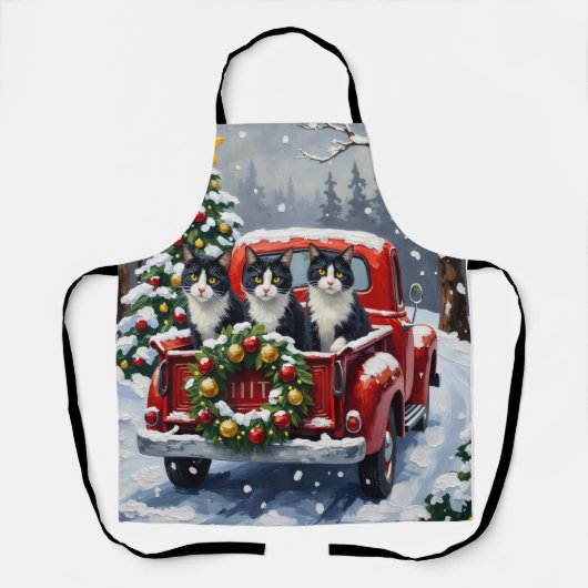 Tuxedo Cat Christmas Red Truck Holiday Schort (Voorkant)