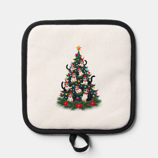 Tuxedo Cat Christmas Tree Tuxedo Cat Lights Xmas M Pannenlap (Voorkant)