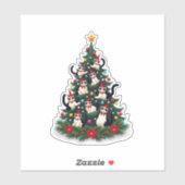Tuxedo Cat Christmas Tree Tuxedo Cat Lights Xmas M Sticker (Vel)