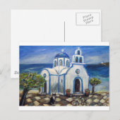 Tuxedo Cat Church op Grieks eiland Briefkaart (Voorkant / Achterkant)