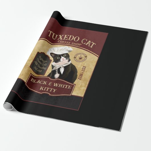 Tuxedo Cat Coffee Cadeaupapier (Uitgerold)