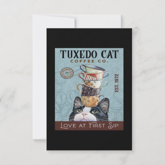 Tuxedo Cat Coffee Co. Love At First Sip Funny Cat Bedankkaart (Voorkant)