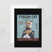 Tuxedo Cat Coffee Co. Love At First Sip Funny Cat Bedankkaart (Voorkant / Achterkant)