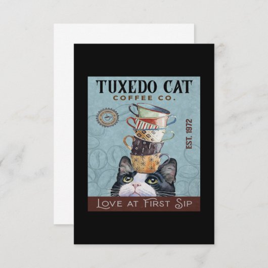 Tuxedo Cat Coffee Co. Love At First Sip Funny Cat Bedankkaart (Voorkant / Achterkant)