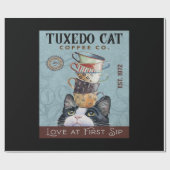 Tuxedo Cat Coffee Co. Love At First Sip Funny Cat Cadeaupapier (Vlak)