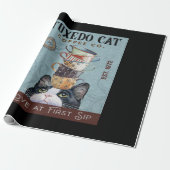Tuxedo Cat Coffee Co. Love At First Sip Funny Cat Cadeaupapier (Uitgerold)